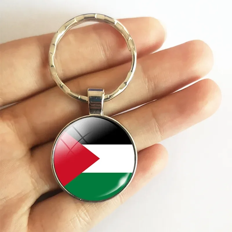 Palestinian Flag Keychain Customizable Patterns Crystal Glass Dome Crafts Alloy Pendant World Flag Key Chain