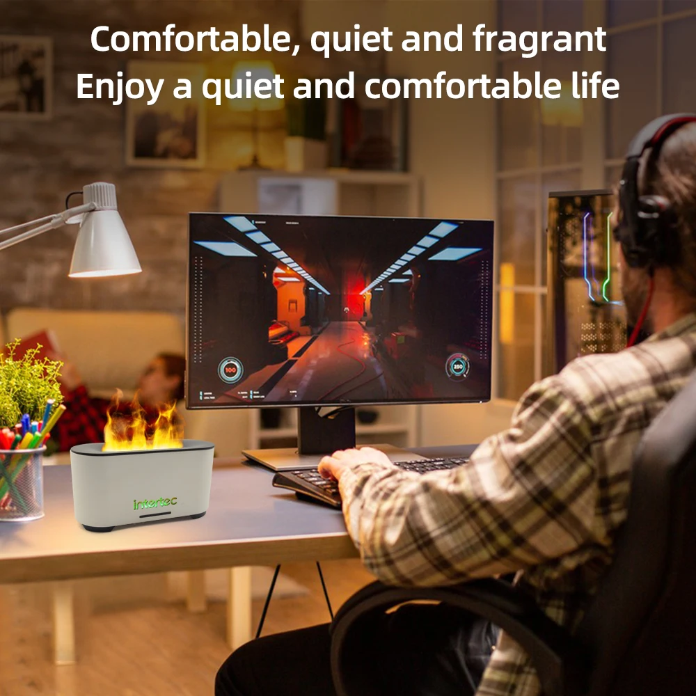 Factory Outlet Portable Essential Oil Aromatherapy Ultrasonic Low Noise Diffuser With 3D Flame Night Light