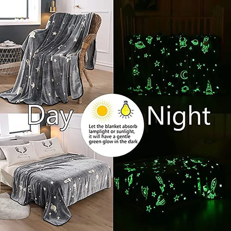 Custom Stars Pattern Soft Cozy Flannel Fleece Blankets 50 x 60 Inches Glow in The Dark Throw Blanket For Kids Boys Girls Gifts