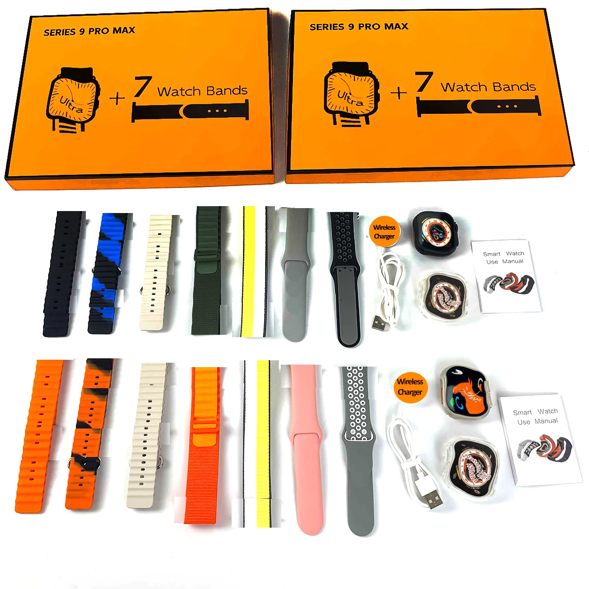 Series 9 Pro Max 49MM Protective Case 7 Free Straps Bands Sport FItness Tracker Smart Watch 7in1 Smartwatch Set for Android IOS