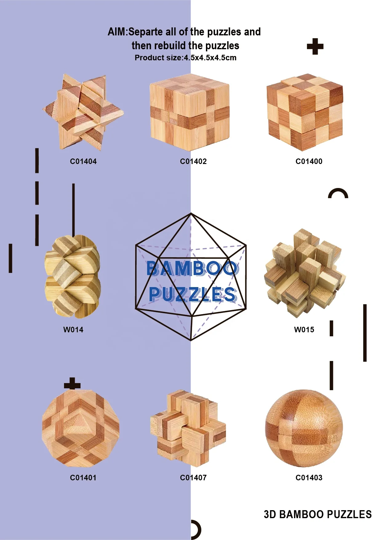 C01403 Ecological Splinter Puzzle Bamboo magic ball brain teaser 3D wooden puzzle