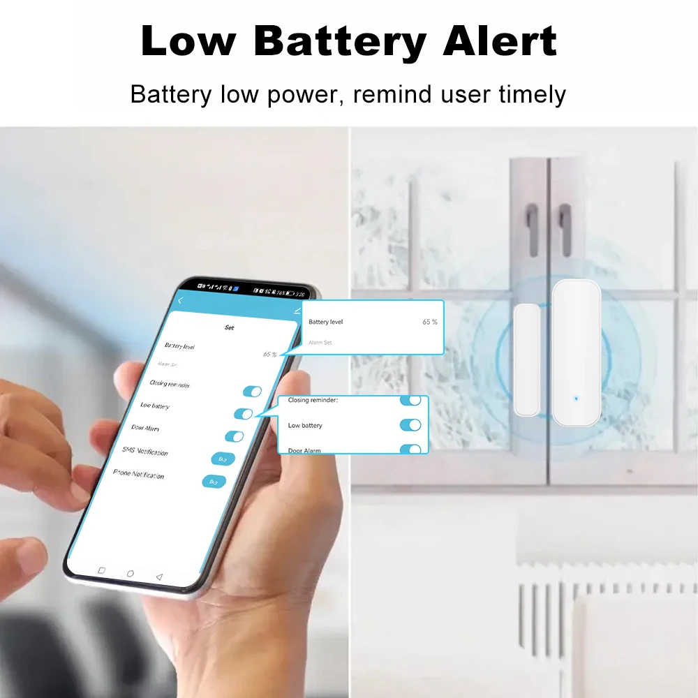 Long Battery Lifetime Tuya WIFI Door Sensor Alarm Smart Door Magnetic Sensor with Low Power Alert