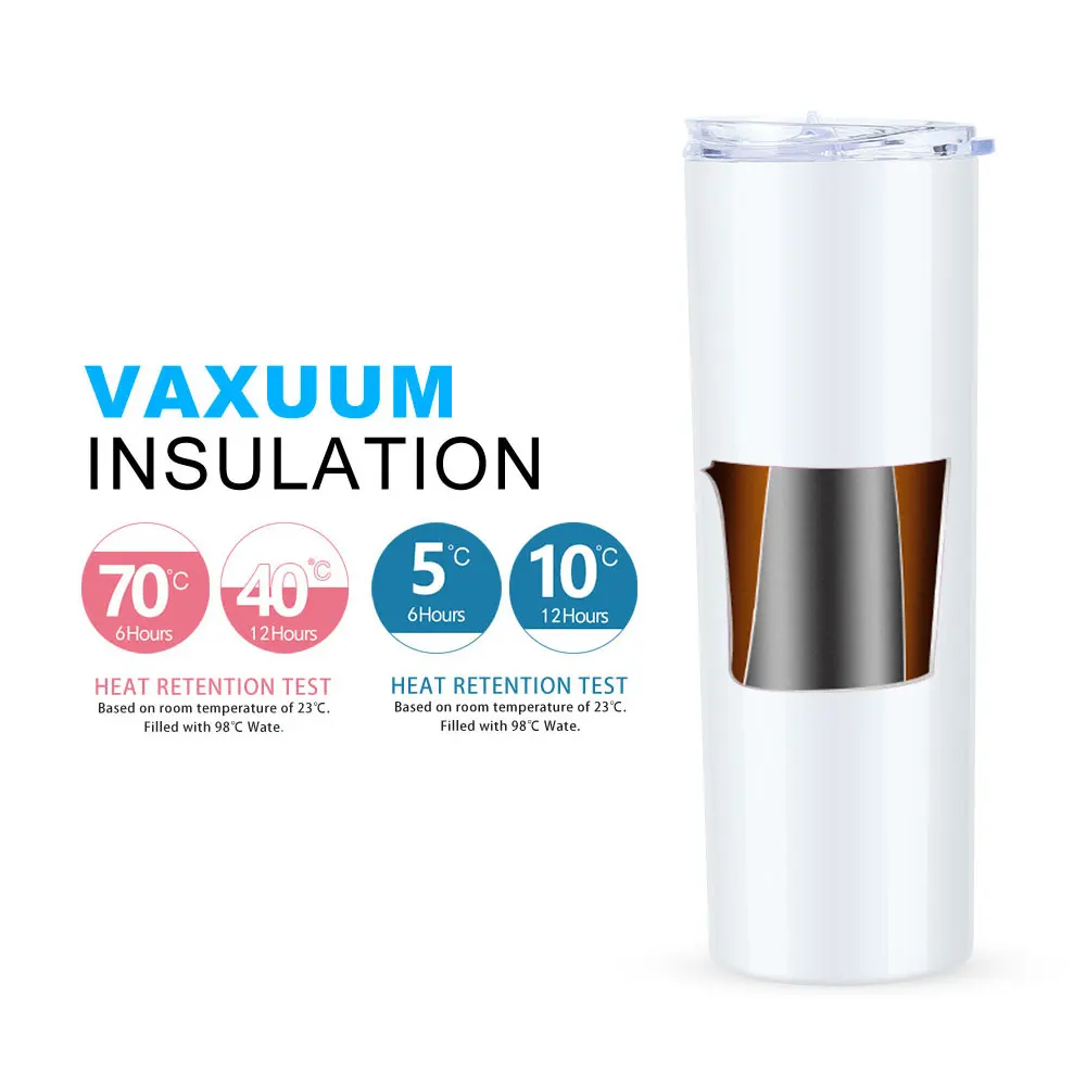 Wholesale 20 OZ Stainless Steel White Blank Sublimation Insulated Skinny Straight Water Tumbler Cups In Bulk
