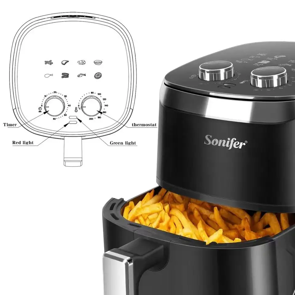 Sonifer SF-1009 adjustable temperature 1400W 4.2L household double knobs timer  Non-stick no oil electric air fryers
