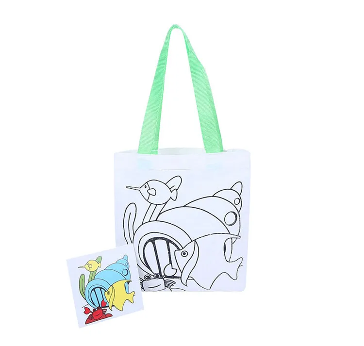Promotional DIY art Painting Drawing Cotton Canvas tote Coloring Bag for Kids