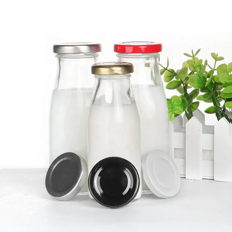 Wholesale Clear 200ml 250ml 500ml 1 liter Beverage Juice Fresh Milk Bottle Glass