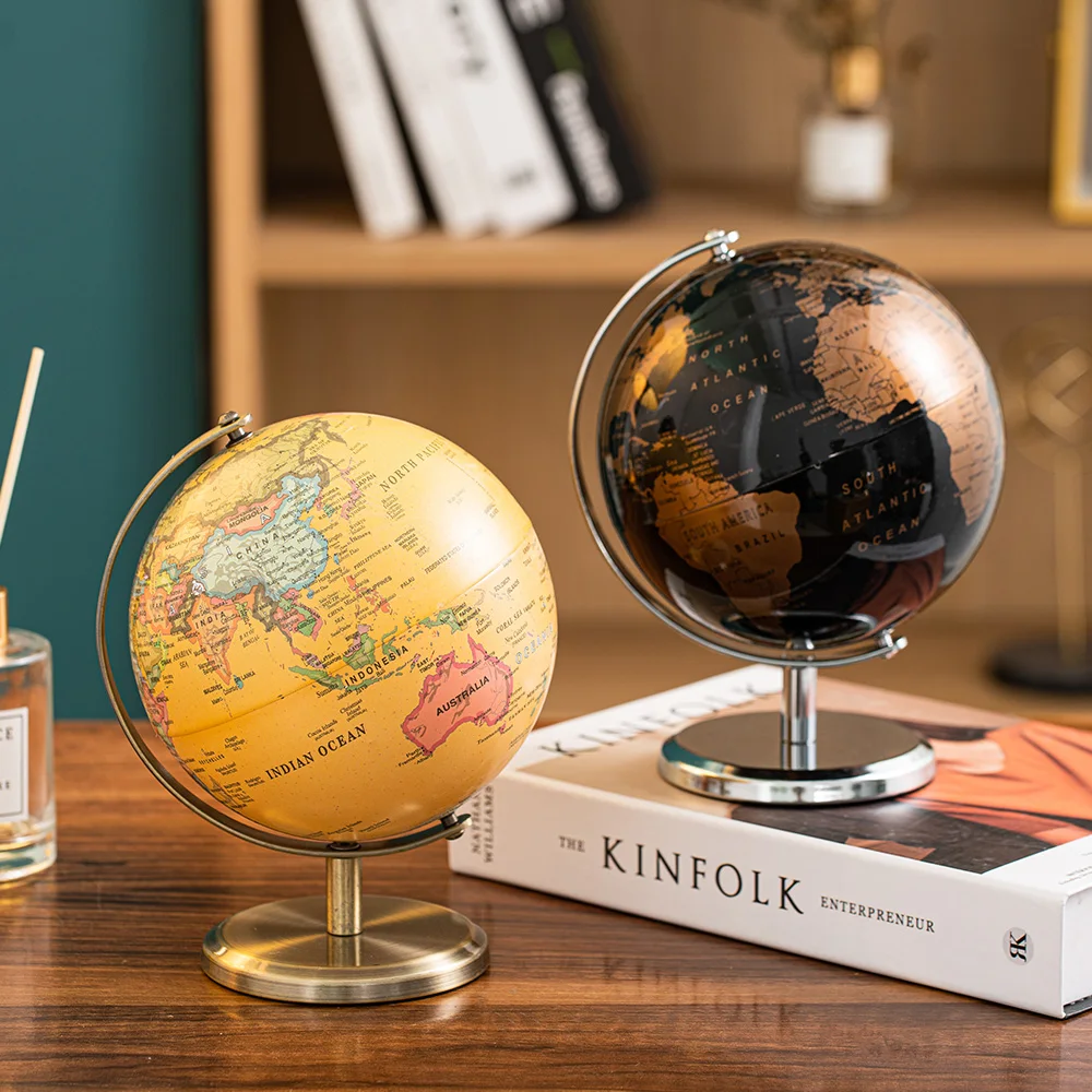 World map geography education equipment with rotating bracket plastic globe ornaments