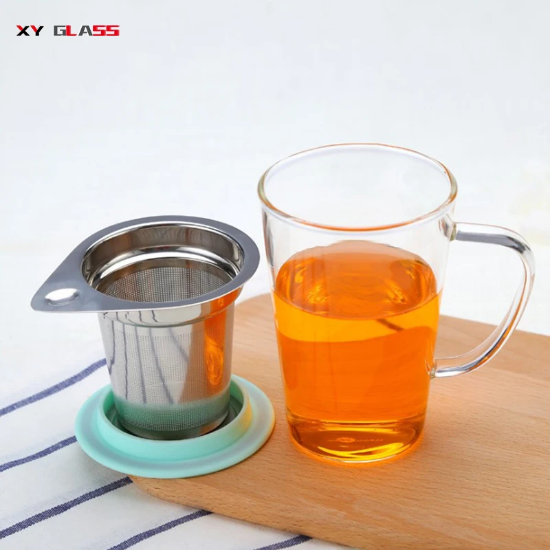 brief design with 304 stainless steel water filter thermo glass tea filter cup
