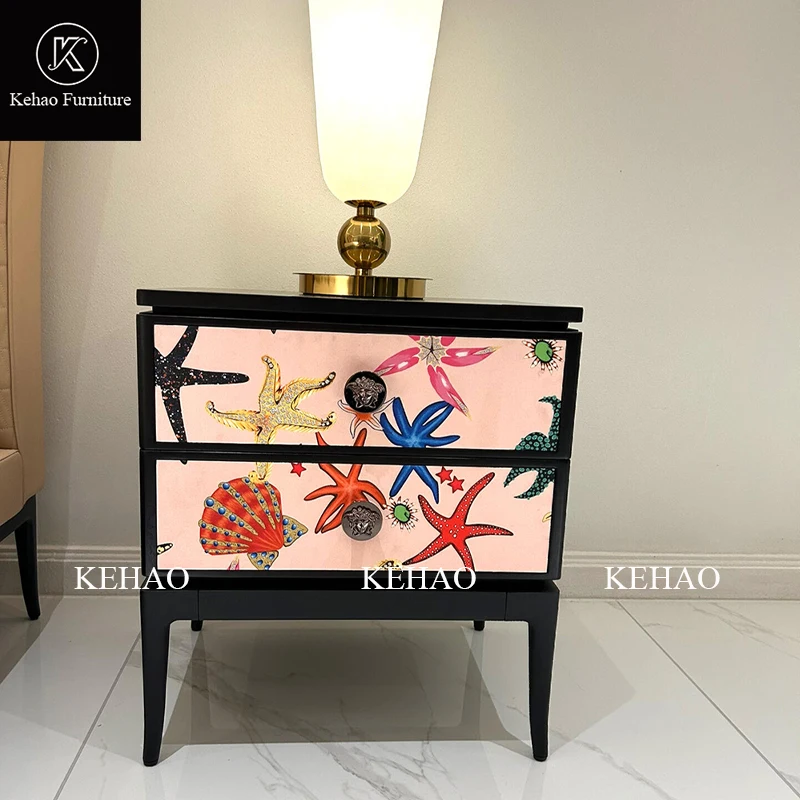 Luxury Home Hotel Bedroom Furniture 2 Drawer Accent Porch Table Bedside Table wooden Nightstand Side Table