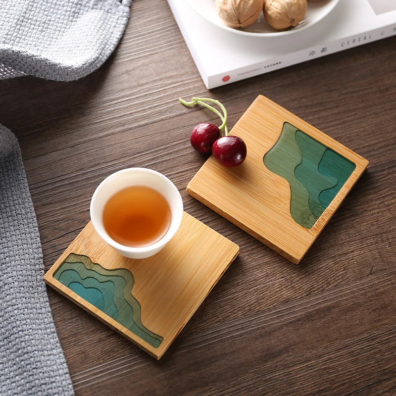Creative Epoxy Resin Transparent Bamboo  coaster Round Tea Coaster Cup Holder Potholder Tea Set Cocina Accessories