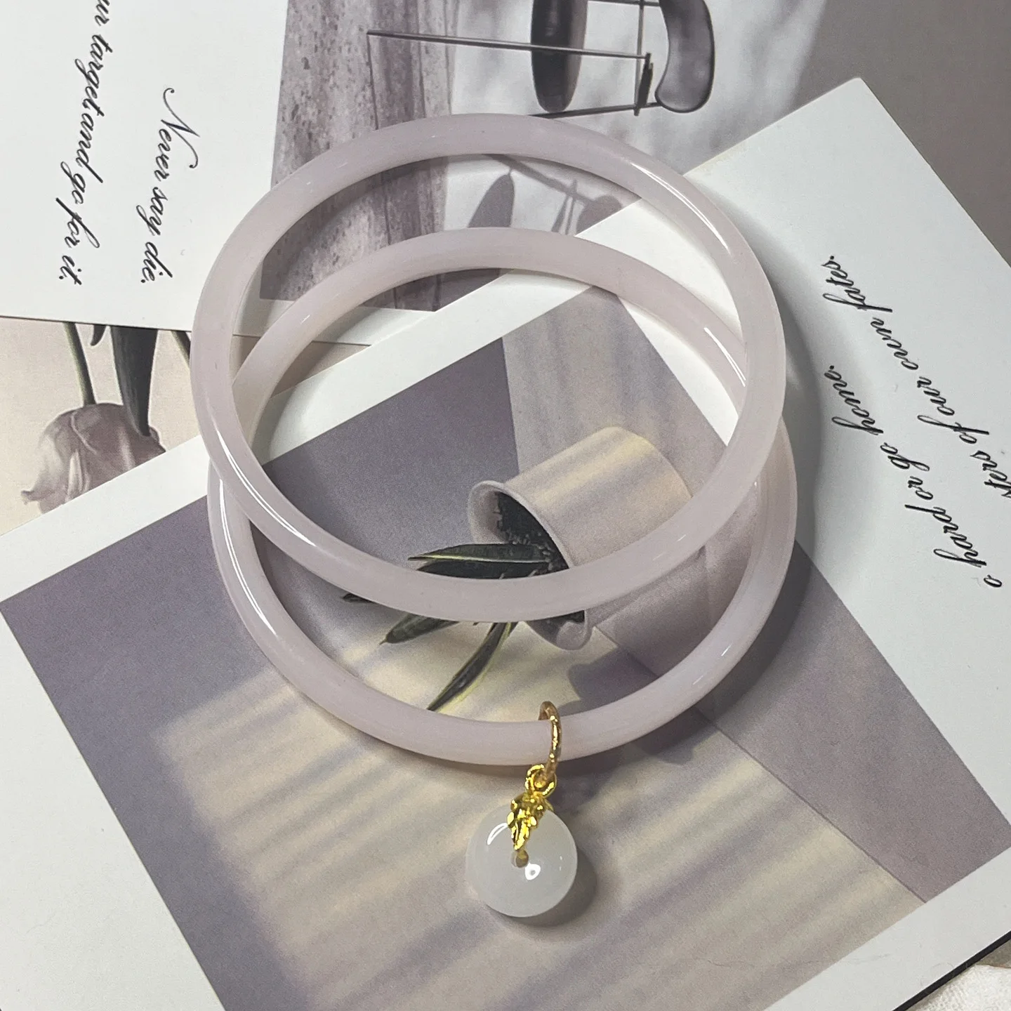 Chinese Style Gradient Color Imitation jade Bangle Simple Design Ruyi Charm Cuff Bracelet chalcedony Glaze bracelet for Women