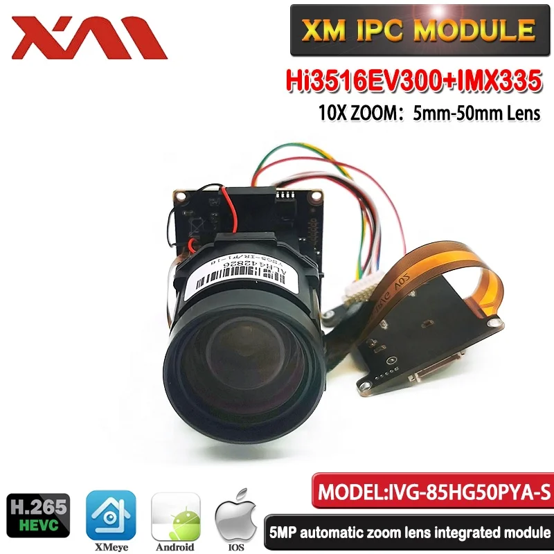
Xmeye 85HG50PYA-S 10X Zoom 5-50mm Auto-focus Lens HI3516EV300+IMX335 5MP IP Camera Module 