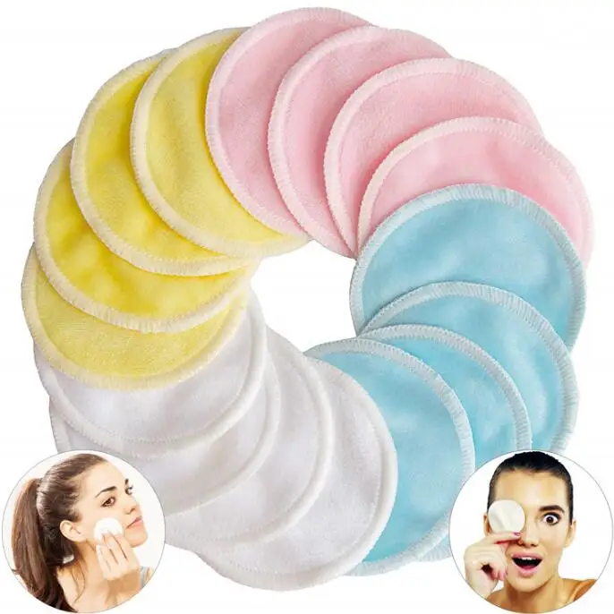 Washable Eco friendly Natural Reusable Facial Face Cleansing Cotton Rounds Bamboo Organic Makeup Remover Pads for Women