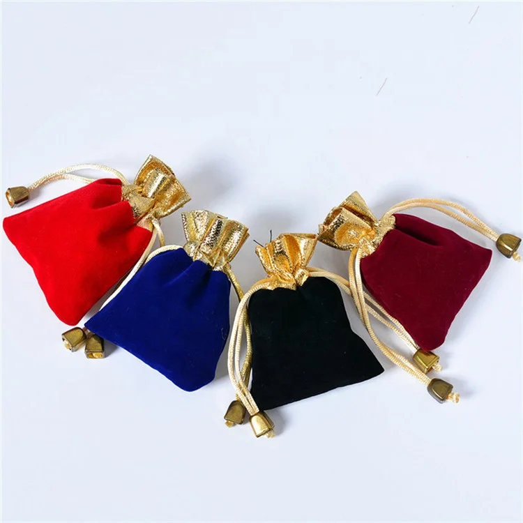 In Stock Wholesale Red Velvet Jewelry Packaging Bag Jewelry Pouch Drawstring Beads Packing Bag