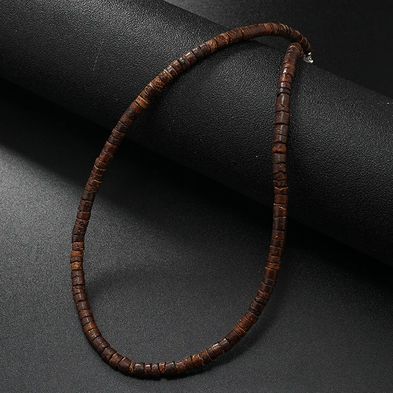 Summer Bohemian Brown Coconut Beads Surf Men Tribal Jewelry Handmade Vintage Wooden Beads Necklace for Men