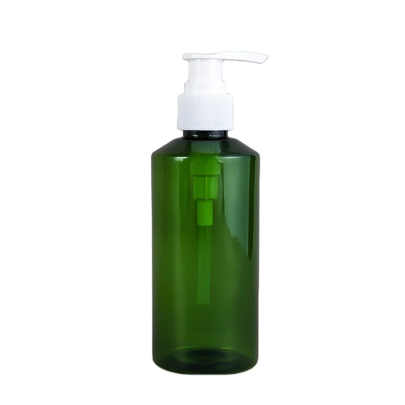 Empty Plastic Oblique Shoulder Amber Green Shampoo Skincare Lotion Bottle With Screw Pump Dispenser Cap 50ml 100ml 150ml 200ml