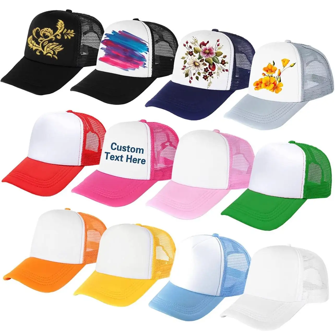 Custom Embroidery Trucker Hat Barbewire Baseball Cap Gorra Snap Back 5 Panel Print Rope Foam Sublimation Mesh Trucker Hat