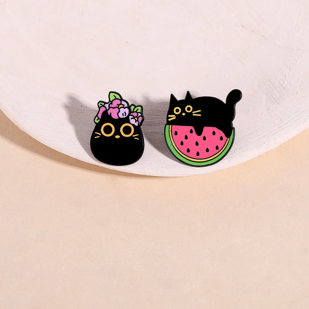 Enamel Hard Lapel Pins Manufacturer Badge Metal Animal Cartoon black cat Brooch for women