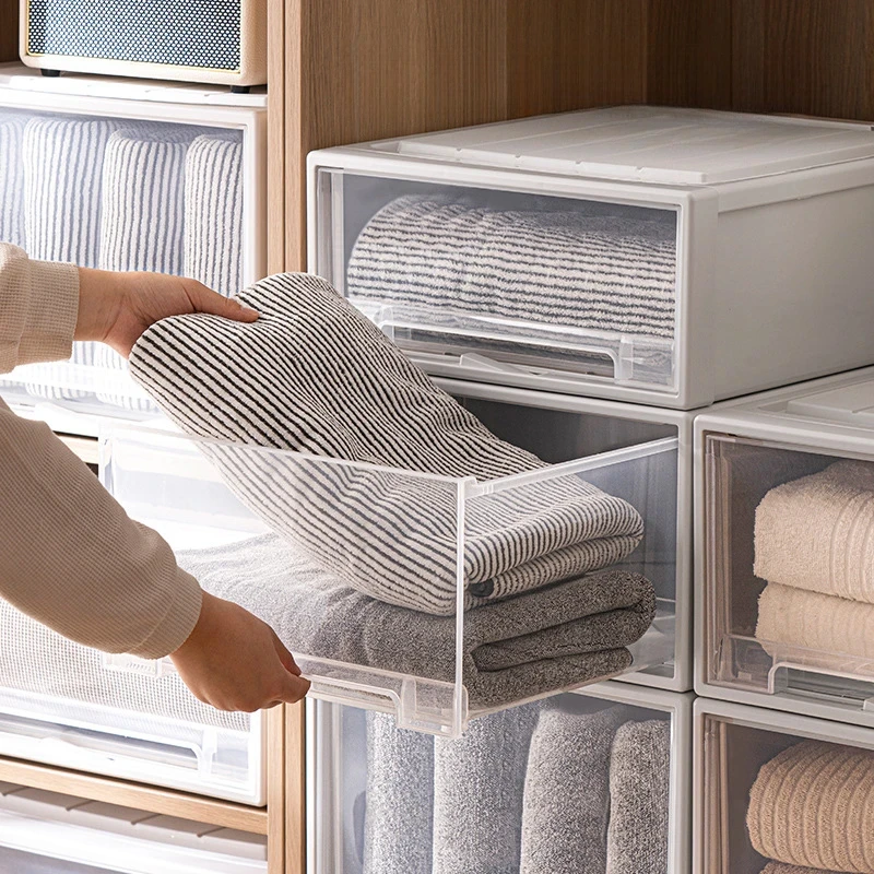 Wardrobe Underwear Storage Box, Thickened and Large-capacity Clothes Locker Transparent Drawer Storage Box, Household Plastic