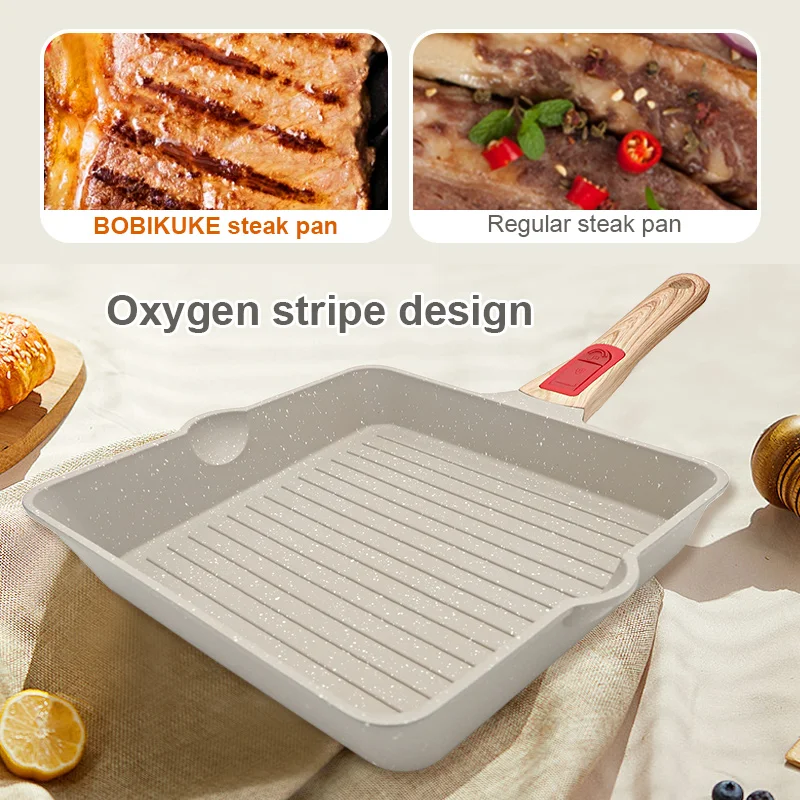 PFOA Free Non Toxic Non-stick Granite Grilling Pan Aluminum Square Grill Skillet 9.5 Inch Nonstick Grill Pan with Pour Spouts