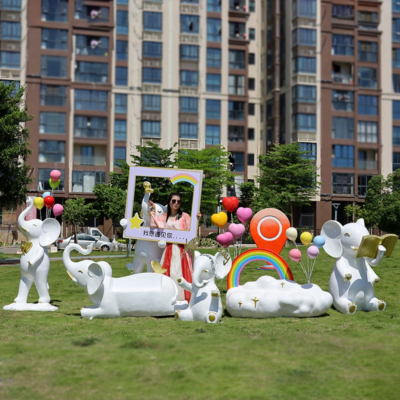 5 Foot Large Elephant Statue Outdoor Waterproof Big Elephant Fiberglass Sculpture Easter Decorations for Decoration