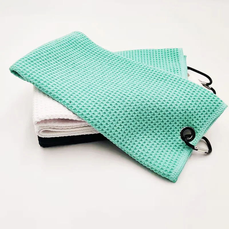 Golf Towels Microfiber Waffle Pattern Tri-Fold Golf Ball Cleaning Towel
