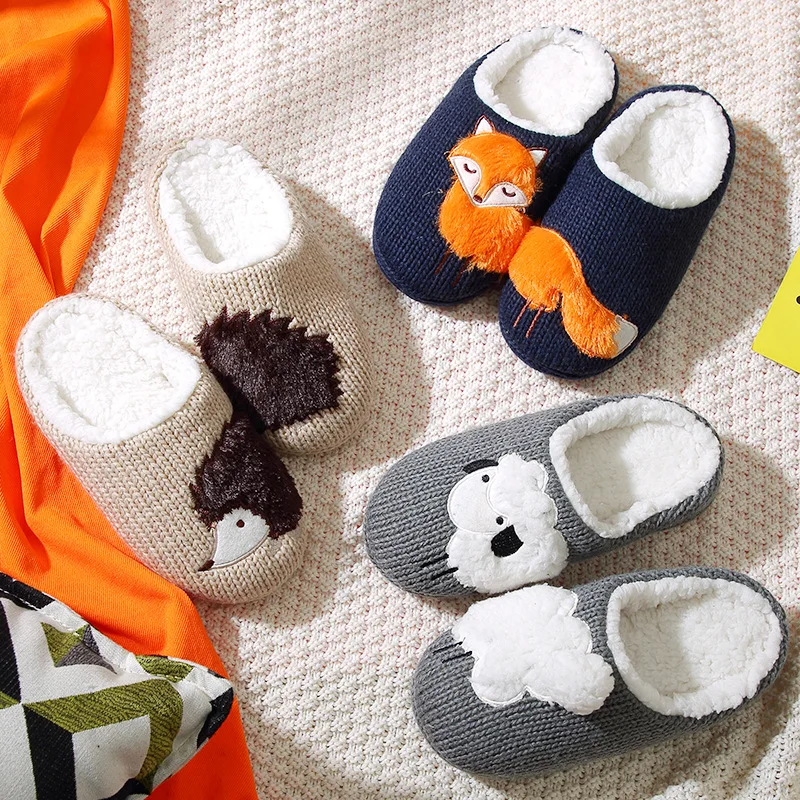 2023 New Cartoon Cotton Slippers for Men and Women Indoor Warm Cute Slide with Fur Plush Insole and TPR Outsole for Autumn