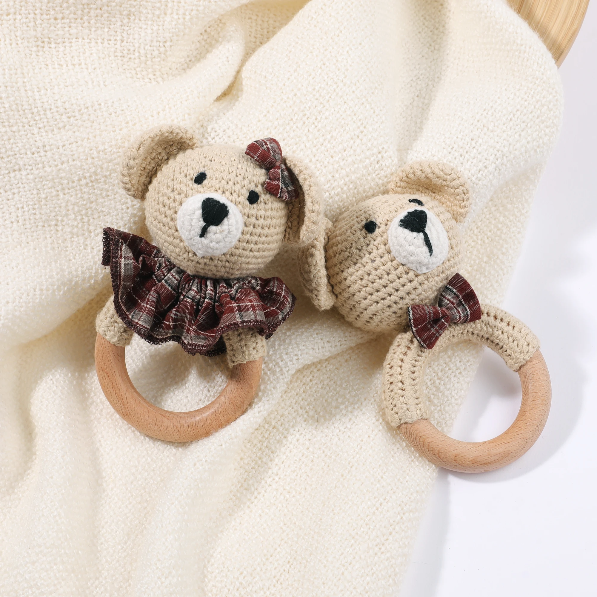 Crochet Toy Rattle for Babies Wooden Rattle Ring for Newborn Gift