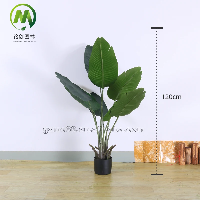 Home Decor Hot Sale Indoor Artificial Green Banana Plants Plastic Big Leaves Potted Plant Artificial Traveler Banana Tree