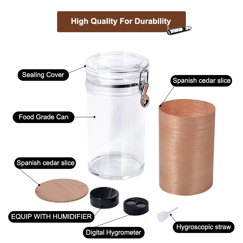 Creative Travel Cigar Humidor Acrylic Cigar Jar with Hygrometer and Humidifier
