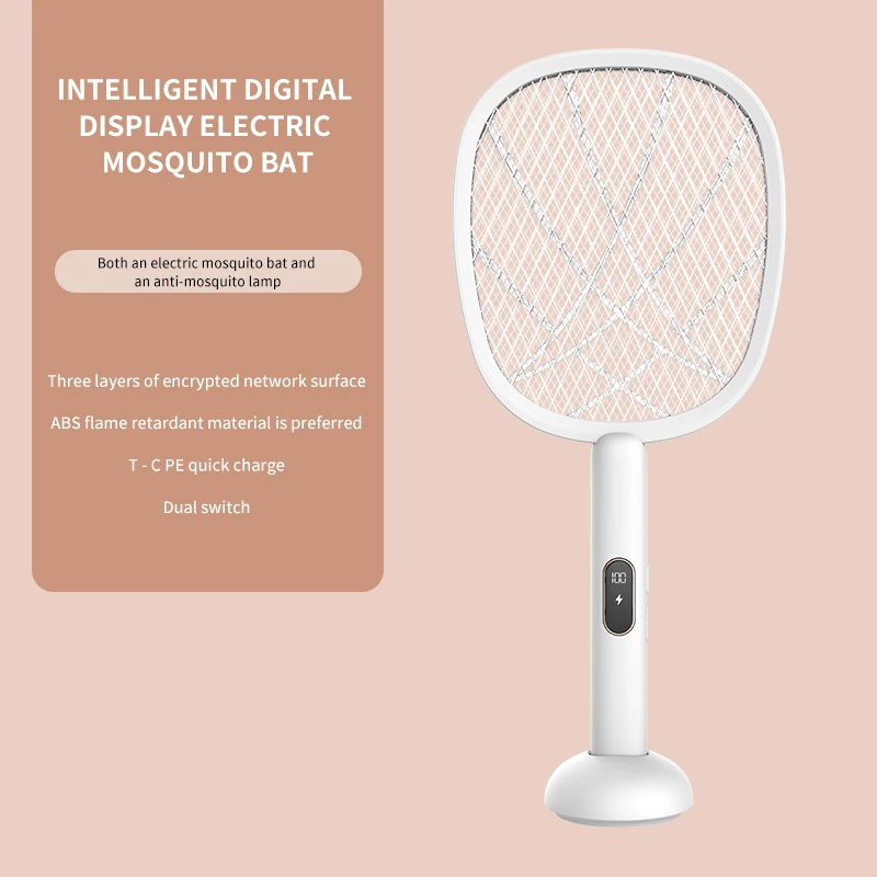 QIATAILI Tpye-C 2 in 1 Electric Fly Swatter KC Lithium Battery Bug Zapper Rechargeable Electronic Mosquitos Flies Killer
