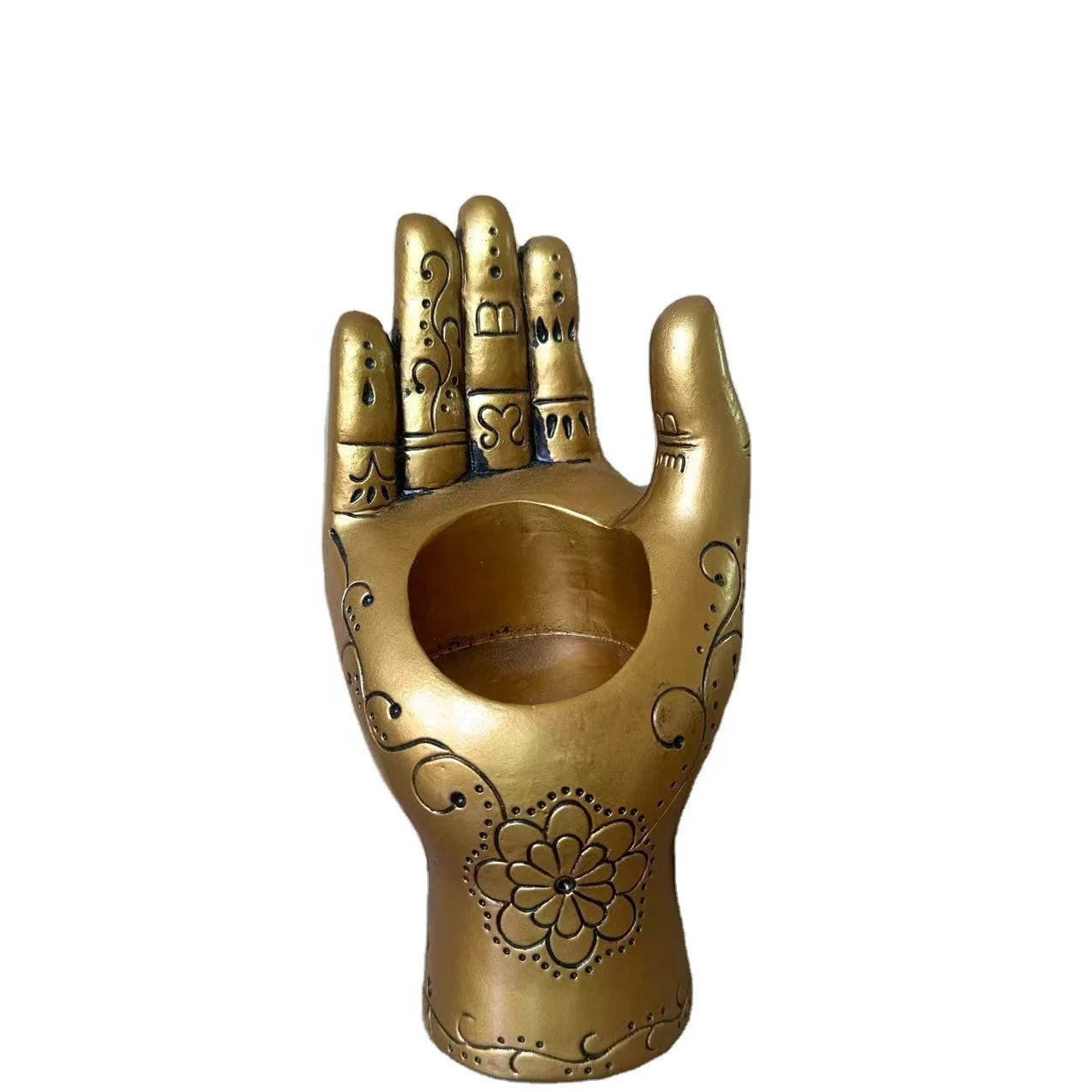 Home Office Desktop Decoration Print Handmade Statue Resin Candle Holder, Buddha Prayer Candle Holder