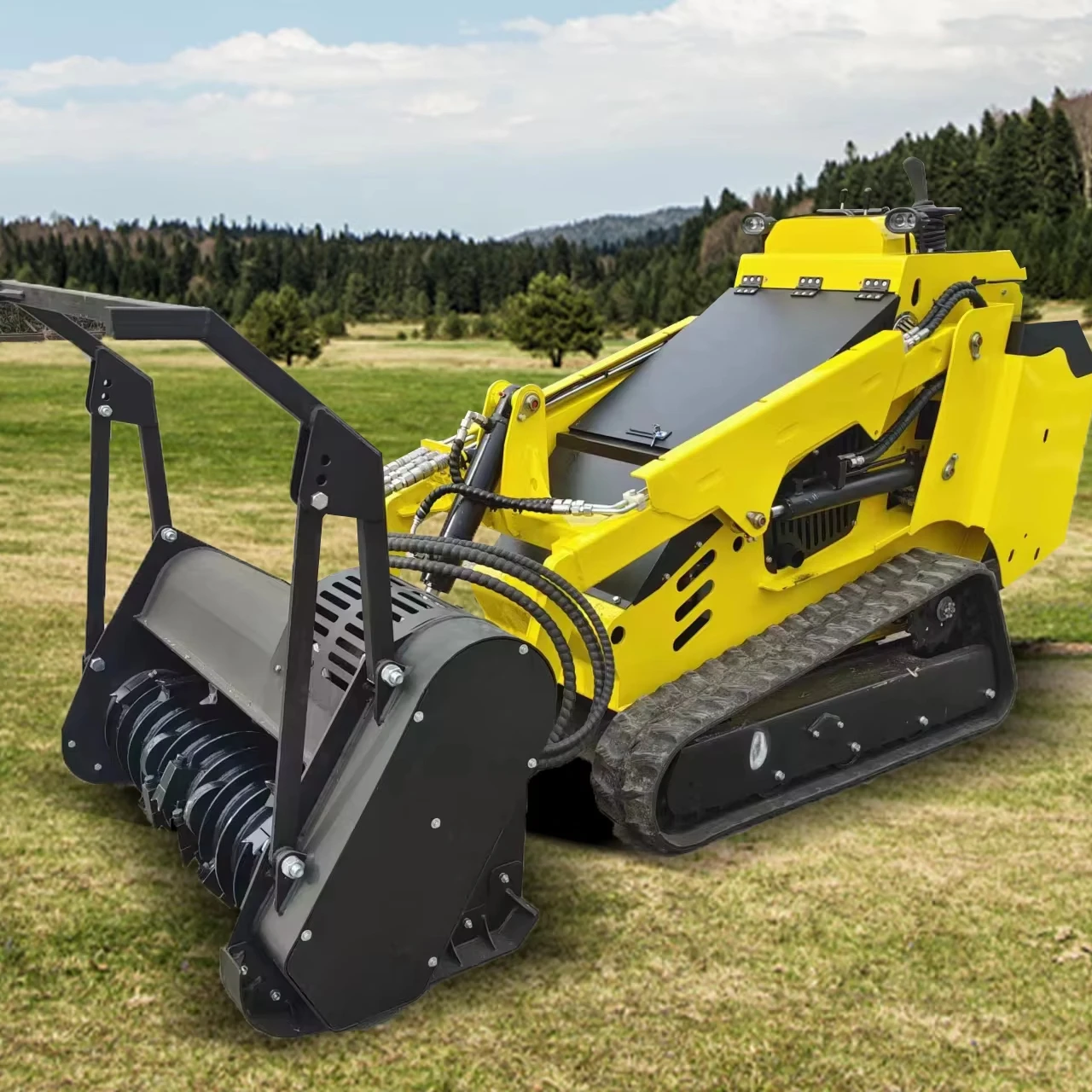 TIEJIA Euro 5 EPA Kubota Diesel Skid Steer Mini Track Skid Steer Loader 400KG With forest mulcher Lawn mower