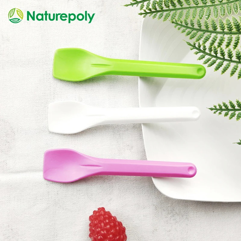 Customized Colored Biodegradable PLA CPLA Corn Starch Ice Cream Frozen YogurtPlastic Disposable Scoop Compostable Sundae Spoon