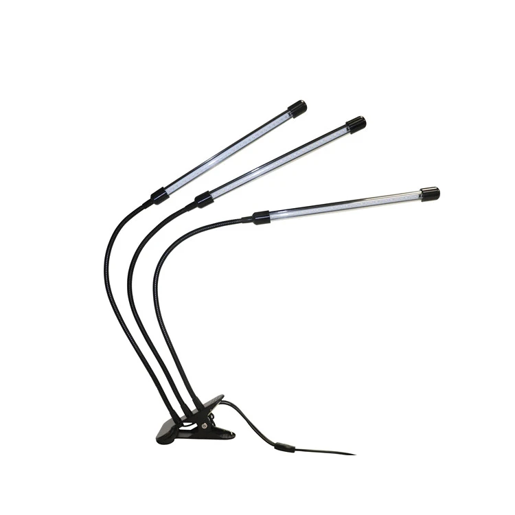 
Amazon Top Seller 3 Triple Head Gooseneck Clip Desk Plant LED Grow Light for Microgreens 
