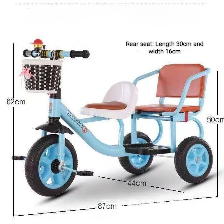 Three Wheels Trailer Kids Double Seat Baby Twins Tricycle for Children Ride Toys with Pedal