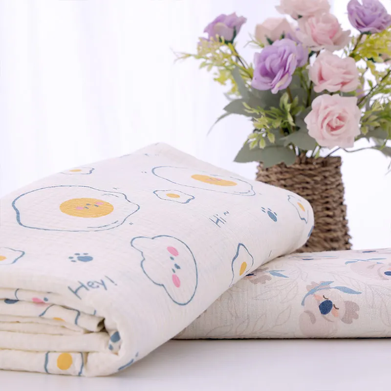 Hot sales Soft double layer 100%cotton 110gsm Woven Print Natural Colored for shirt baby blanket pajamas garment fabric