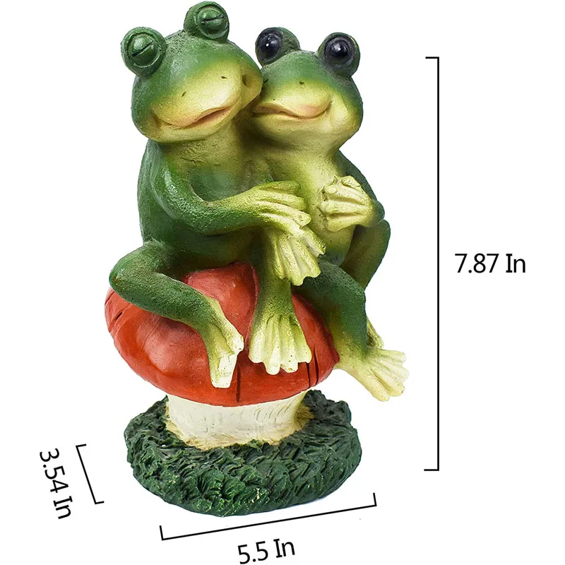 Frog Garden Statues Outdoor Decor Resin Couple Frogs Sitting on Mushroom Statue Waterproof Outside Frog Figurines