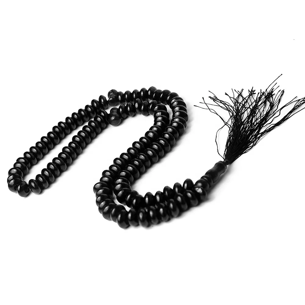Muslim 99 Black Flat Wooden Scripture Rosary Halal Prayer Beads Lslamic Rosary Tasbeeh Tasbih Lslam