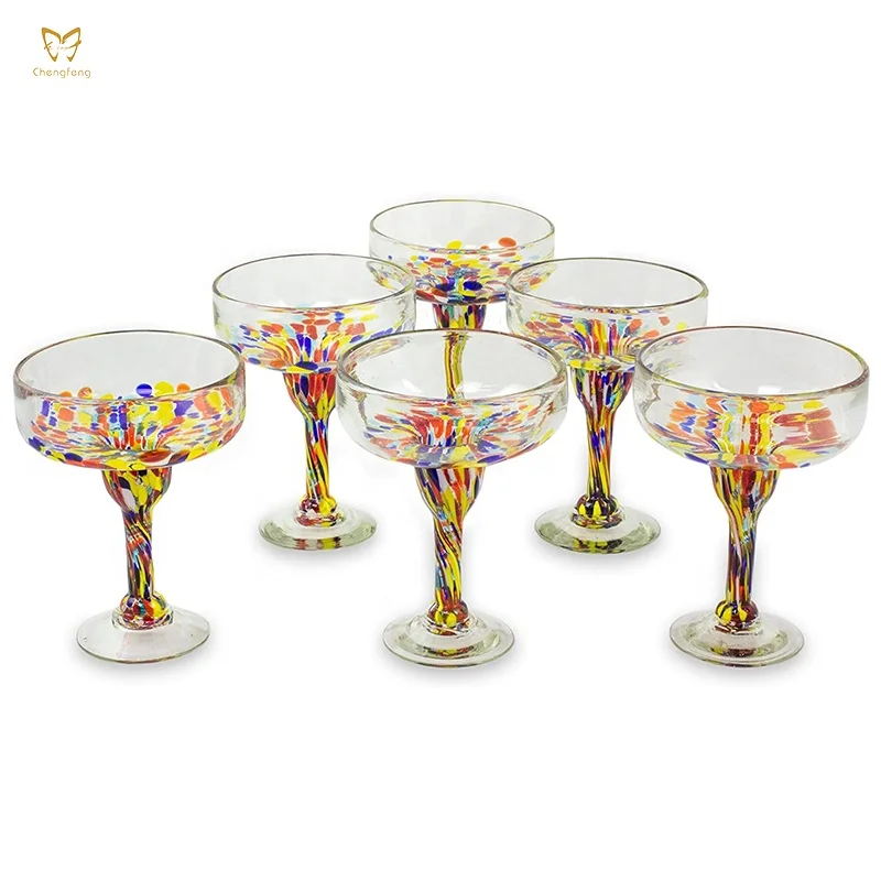 Hand Blown Colourful Cocktail Glass Mexican Art Style