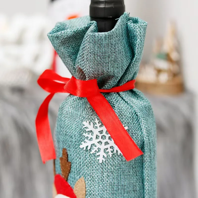 Hot Selling Fabric Cute Christmas Party Wine Bottle Decor Dining Table Festival Wine Decorative Bag