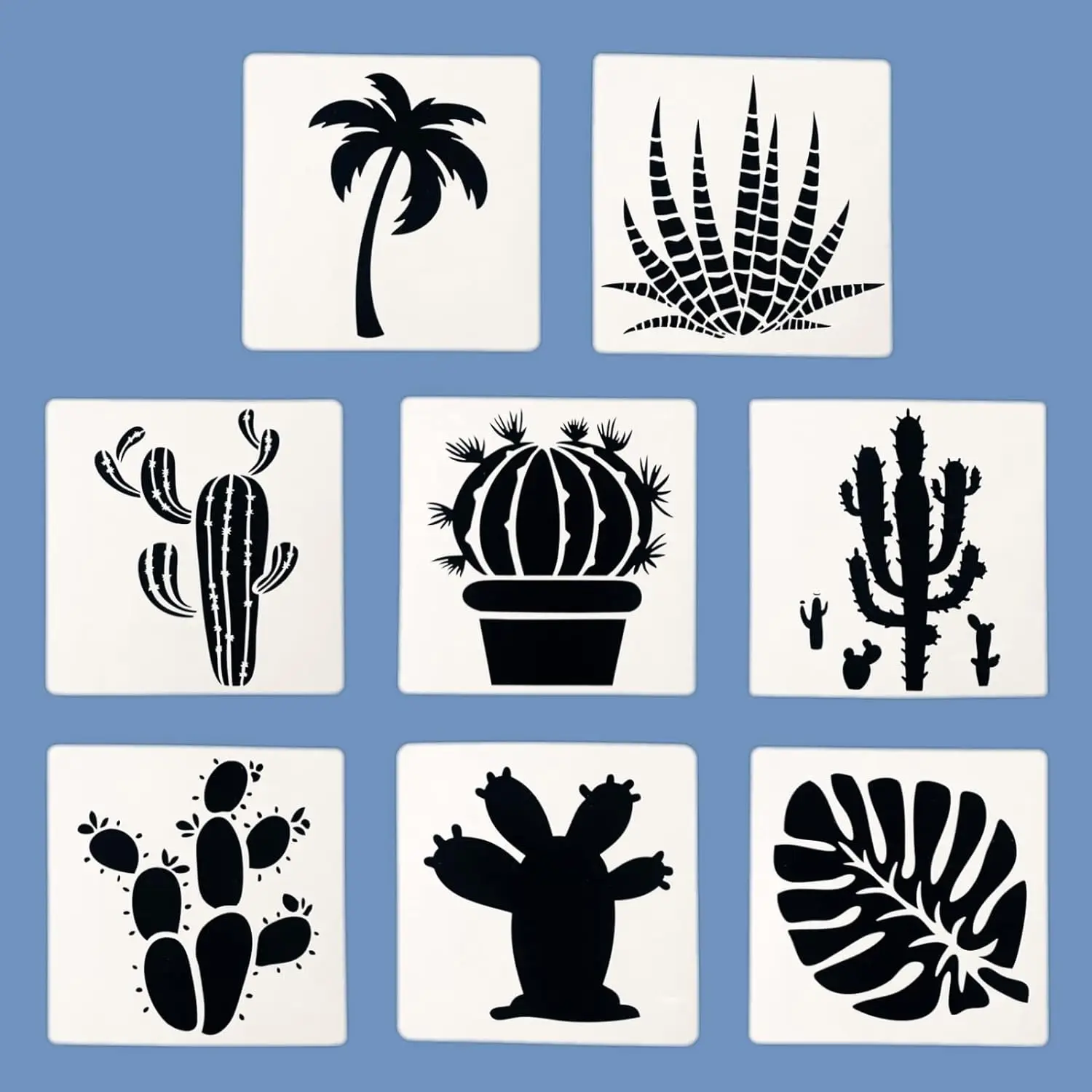 16pcs Cactus Stencil For Painting Tropical Cactus Stencil Cacti Template for Children Room Wall With Metal Open Ring
