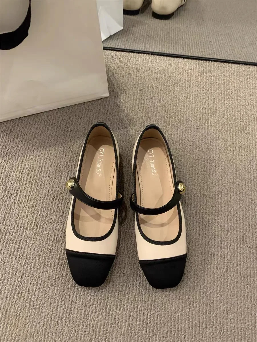 MARY JANE FLATS Single-shoe female flat low-heeled Shoes wind ladle shoes wind night  small leather white