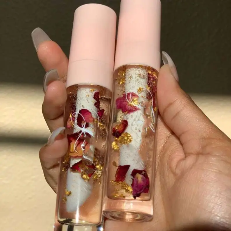 Oil Private Label Lipgloss Flower Pink Wholesale Vegan Glos Gold Rose Key Chain Shimmer Cute No Labels 24k Glitter Lip Gloss