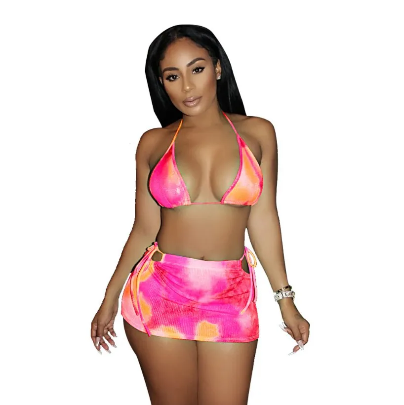 2021 Special Fabric Wholesale Sexy Women Swimwear Halter 2 Piece Bikini New Print Lace Up Swimsuit swimwear bikini  sexy bikini