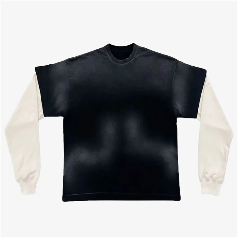 Custom Vintage Waffle Knit Top 100% Cotton Heavyweight Double Layer Vintage Washed Long Sleeve T Shirt