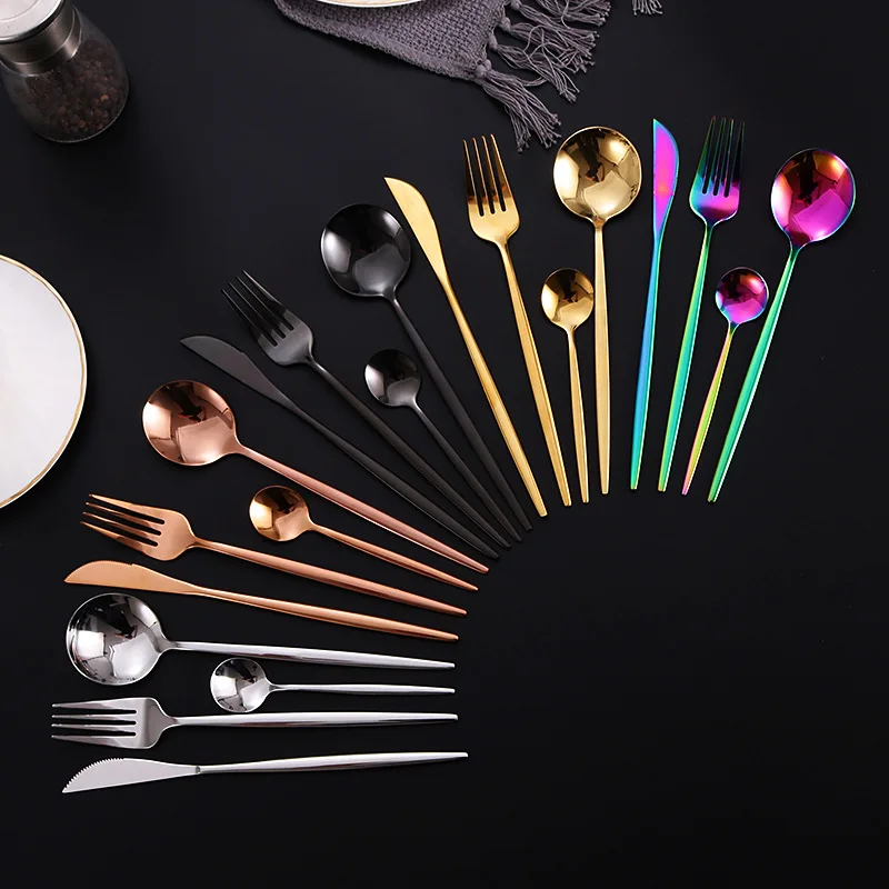 Stainless Steel Cutlery Set thick Handle Flatware 24 pcs Knife Fork and Spoon for Restaurant Hotel and Family
