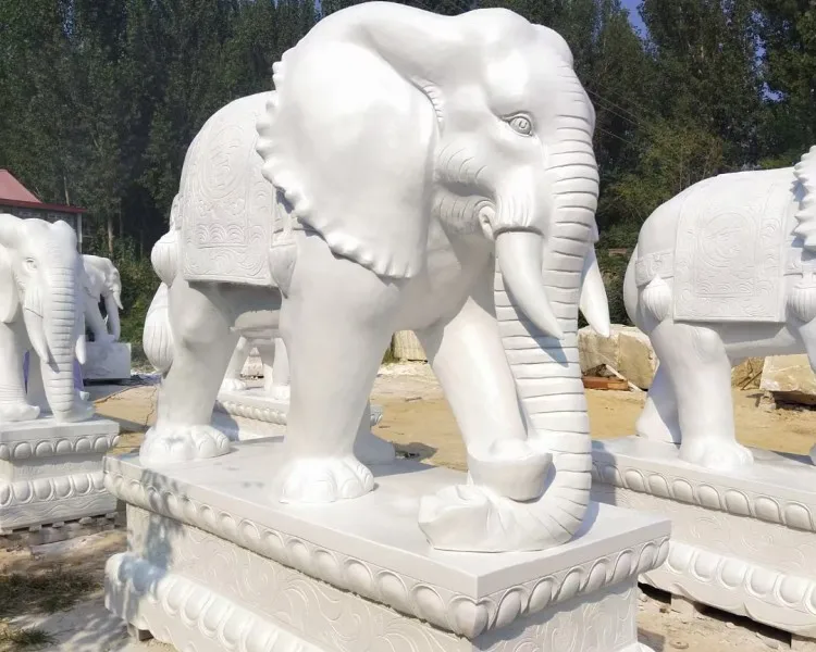 Wholesales Factory Natural Stone Elephant Statue Chinese White Marble Animals Status
