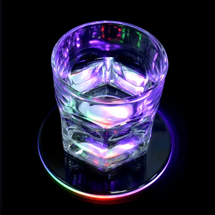 Hot Sell Round Luminous LED light up coasters drink led bottle light sticker promotional sticker coaster for drinks