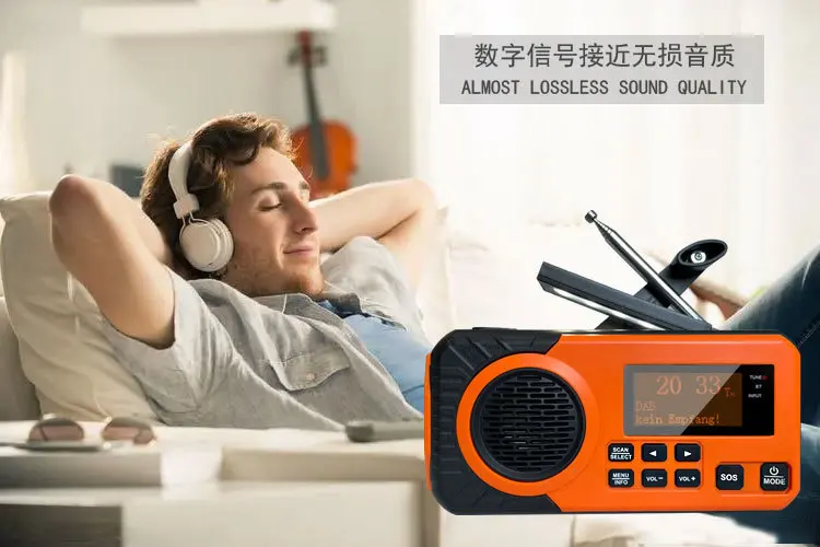 DELANHUWI Solar Power Outdoor Multi-Function Emergency Radio with Dab+fm Digital Tuning Flashlight & Camping Reading Lamp